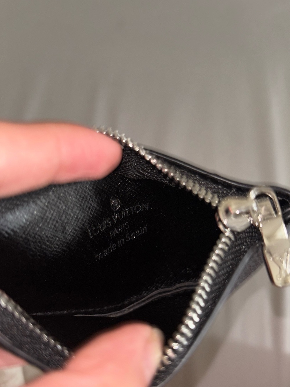 Louis Vuitton Black Leather Zip Coin Pouch with Silver Hardware